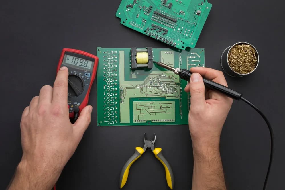 Hands working on circuit board
